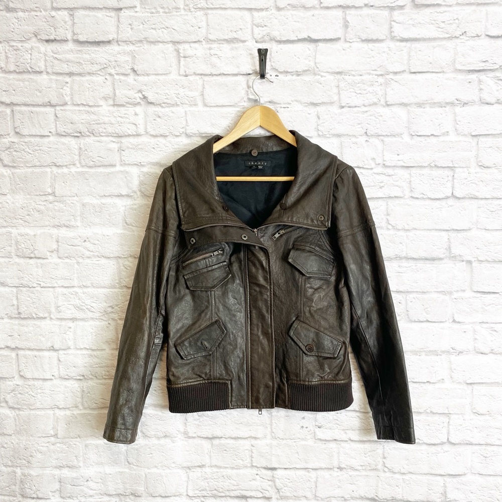 Theory NYREE Brown Lamb Leather Bomber Jacket FLAW